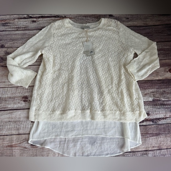 Lucky Brand Mixed Media Linen Cotton Ivory Layered Sweater Small NEW 982 - Picture 1 of 5